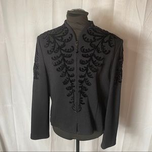 St. John Evening by Marie Gray Black Knit Velvet Flourish Zip Jacket, Size 14